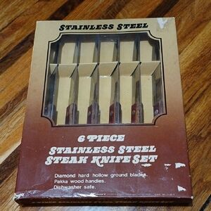 Vintage 6 Piece Wood Handle Steak Knife Set